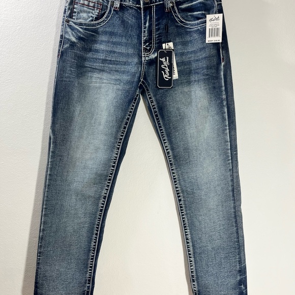 True Luck Men`s Jeans Straight Medium Wash 32x32 NWT $60 Embroidered - Picture 3 of 10